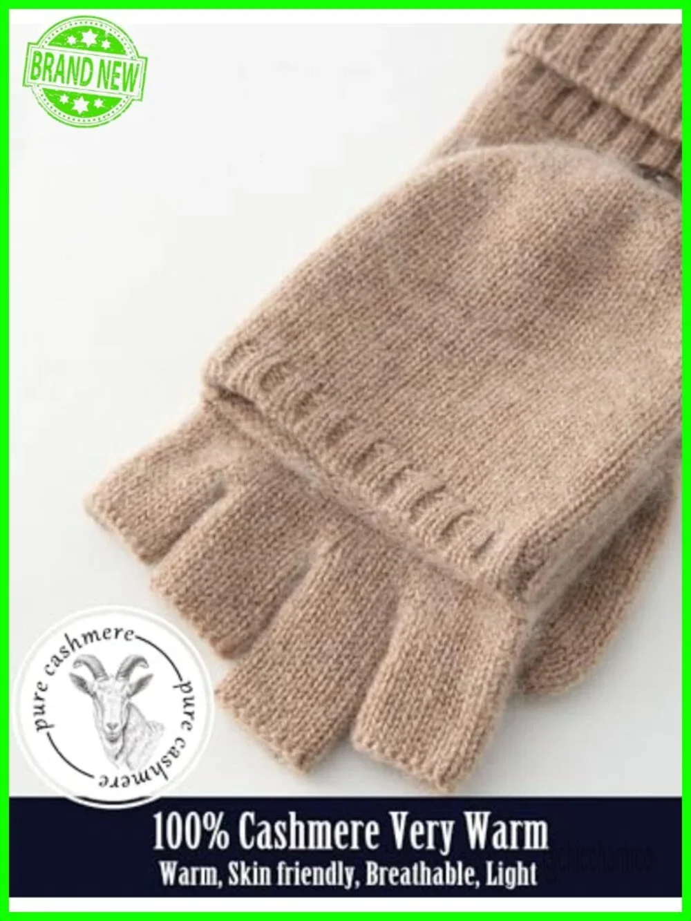 100% Cashmere Fingerless Gloves with Convertible Mittens Flap Women Warm